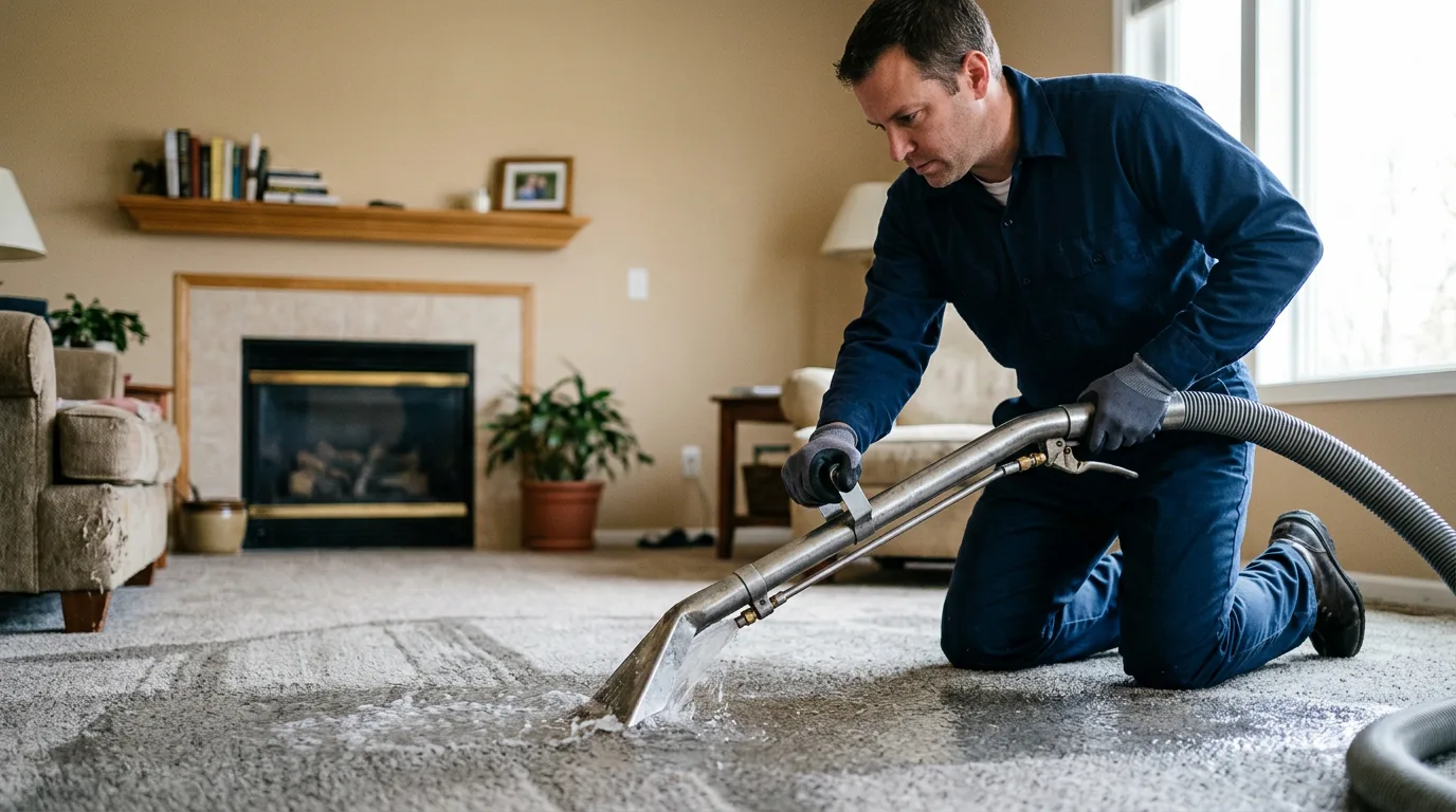 Water damage restoration technician working near Bonaparte, IA